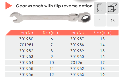 Gear wrench with flip reverse action